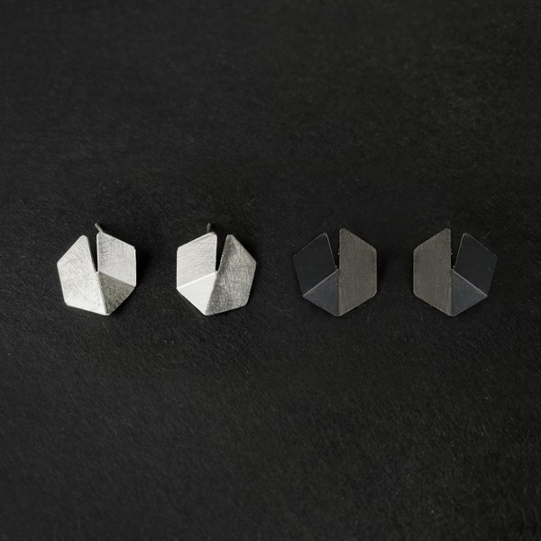 Geometric Sterling Silver Earrings, Geometric black Earrings, Hexagon Earrings, Minimalist Silver Earrings, Architectural Earrings