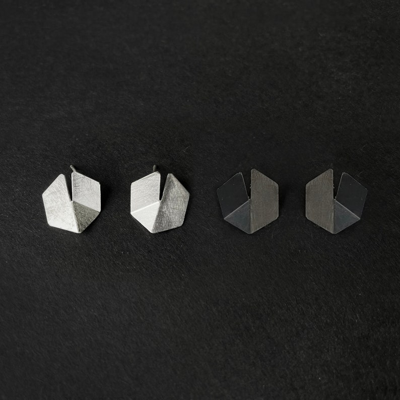 Geometric Sterling Silver Earrings, Geometric black Earrings, Hexagon Earrings, Minimalist Silver Earrings, Architectural Earrings image 1