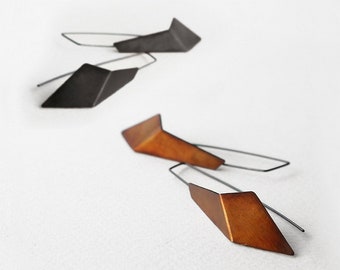 Geometric Hook Earrings, Geometric Silver Earrings, Triangle Drop Earrings, Statement Earrings, Minimalist Earrings, Sculptural Earrings