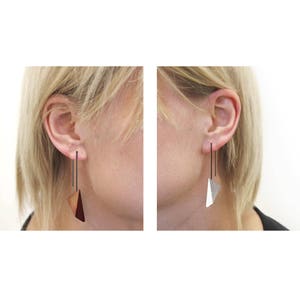 Geometric Copper Earrings, Geometric Silver Earrings, Triangle Dangle Earrings, Statement Earrings, Minimalist Earrings image 6