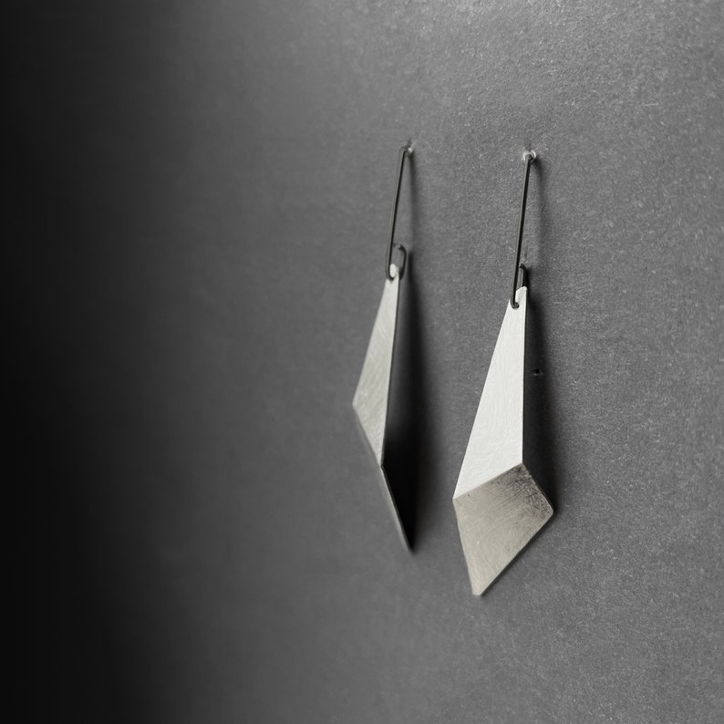 Geometric Hook Earrings, Geometric Silver Earrings, Triangle Drop Earrings, Statement Earrings, Minimalist Earrings, Sculptural Earrings image 5