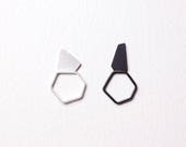 Two Geometric Rings, Sterling Silver Stack Rings, Black and White Rings, Stack Ring Set