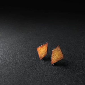 Copper Geometric Earrings, Facet Copper Earrings, Copper Stud Earrings, Square Earrings, Minimalist Geometric Earrings, Gift under 40