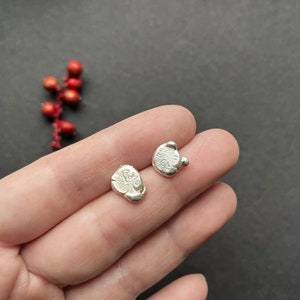 Silver Mismatched Earrings, Organic Silver Stud Earrings, Pebble Stud Earrings, Minimalist Stud Earrings, Everyday Earrings, Gift for Her image 3