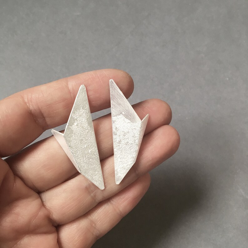 Statement Triangle Earrings, Geometric Silver Earrings, Triangle Silver earrings, Minimalist Silver Earrings, Statement Silver Earrings image 3