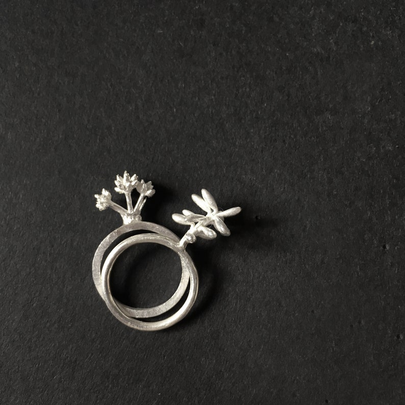 Statement Flower Silver Ring, Sterling Silver Succulent Ring, Leaves Ring, Gift for her, Anniversary Gift, Botanical Jewelry image 5