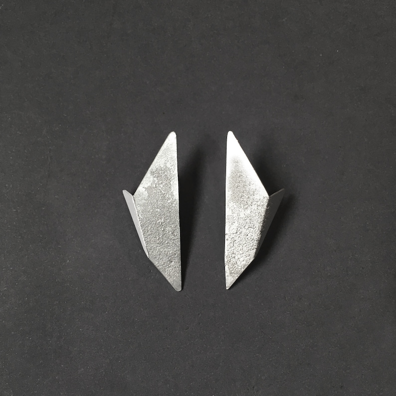 Statement Triangle Earrings, Geometric Silver Earrings, Triangle Silver earrings, Minimalist Silver Earrings, Statement Silver Earrings image 2