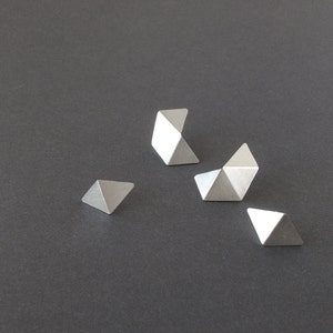 Set of 4 Stud Silver Earrings, Geometric Stud Earrings Set, Minimalist Silver Earrings, Small Pentagon Stud, Statement Silver Earrings brushed silver