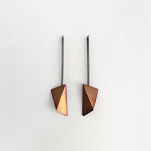 Geometric Copper Earrings, Geometric Silver Earrings, Triangle Dangle Earrings, Statement Earrings, Minimalist Earrings image 2