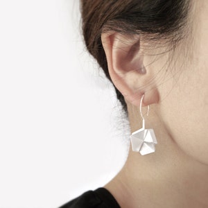 Geometric Silver Earrings, Sterling Silver Hook Earrings, Geometric Drop Earrings, Minimalist Silver Earrings, Statement Silver Earrings image 4