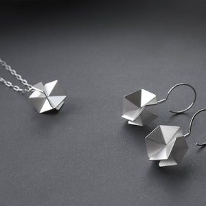 Geometric Silver Earrings, Sterling Silver Hook Earrings, Geometric Drop Earrings, Minimalist Silver Earrings, Statement Silver Earrings image 3