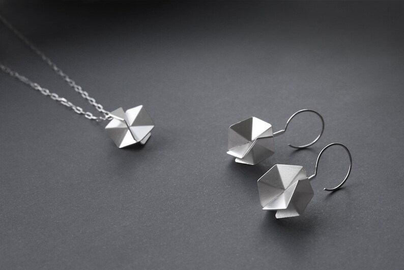 Geometric Silver Earrings, Sterling Silver Hook Earrings, Geometric Drop Earrings, Minimalist Silver Earrings, Statement Silver Earrings image 3