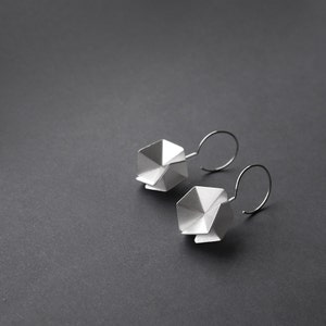 Geometric Silver Earrings, Sterling Silver Hook Earrings, Geometric Drop Earrings, Minimalist Silver Earrings, Statement Silver Earrings image 1