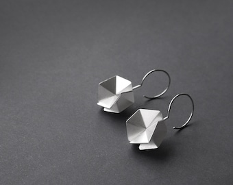 Geometric Silver Earrings, Sterling Silver Hook Earrings, Geometric Drop Earrings, Minimalist Silver Earrings, Statement Silver Earrings