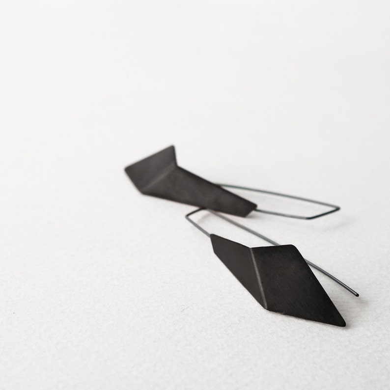 Geometric Hook Earrings, Geometric Silver Earrings, Triangle Drop Earrings, Statement Earrings, Minimalist Earrings, Sculptural Earrings oxidized silver