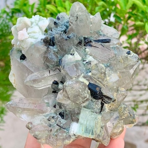 Sky Blue Aquamarines with Schorl Tourmalines on Matrix from Shigar valley District, Skardu Pakistan - 540 gram