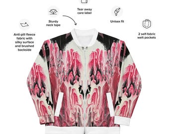 Red All-Over Print Bomber Jacket: Unisex Fleece Lined Streetwear