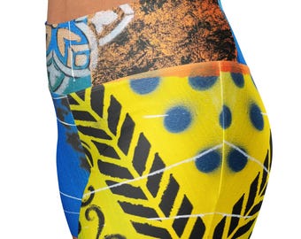 Abstract Flare Leggings, High-Waisted Recycled Polyester