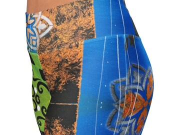 Abstract Flare Leggings, High-Waisted Recycled Polyester