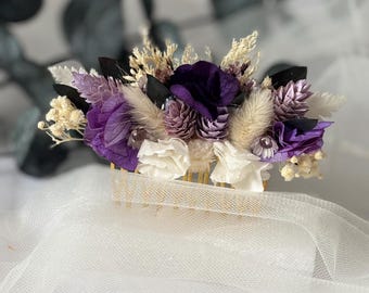 Floral comb decorated with dried and stabilized flowers to enhance your hairstyle