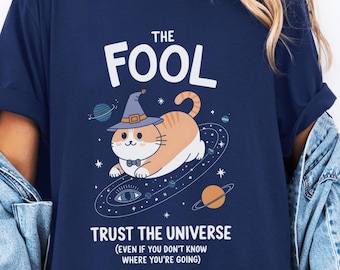 Tarot Cat T-Shirt - The Fool Witchy Astrology Graphic Tee for Cat Lovers