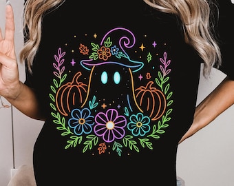 Halloween Shirt, Cute Ghost Shirt, Pumpkin Shirt, Witchy Shirt - Neon Halloween, Spooky Season, Halloween Lover Gift