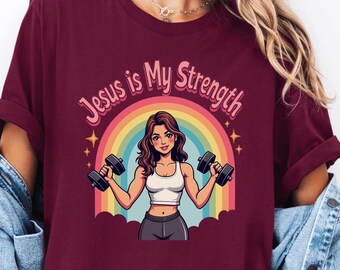 Jesus ist meine Stärke Shirt - Christian Fitness T-Shirt für Glauben Workout und Fitness Bekleidung