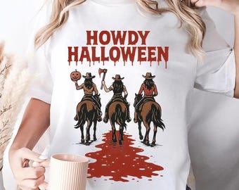 Camiseta vintage de Halloween: camiseta vaquera de brujas, top gráfico del oeste de temporada espeluznante