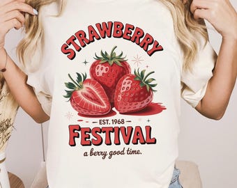Strawberry Graphic T-Shirt - Summer Fruit Farmers Market Tee, Retro Festival Top for Foodie Girls