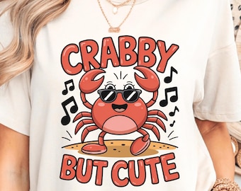Grappig krabshirt Crabby But Cute T-shirt - Kawaii Ocean Animal T-shirt voor dames en tieners - Leuk zomercadeau met dansende cartoonkrab