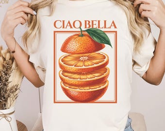 Ciao Bella Italian T-Shirt - Vintage Citrus Graphic Tee, Summer Travel Top for Women