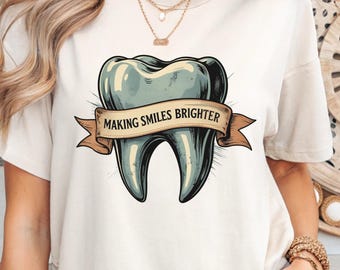 Zabawna koszulka z dentystą – koszulka z grafiką „Sprawiamy, że uśmiechy stają się jaśniejsze”, wyrazy uznania dla higienistki stomatologicznej