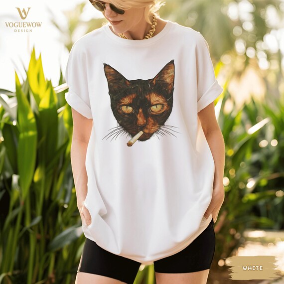 Funny Black Cat Shirt, Grunge Y2K Aesthetic Shirt for and Women