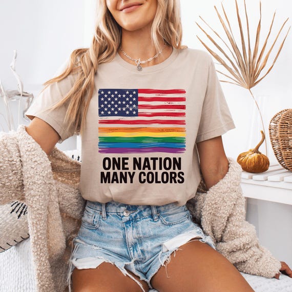 Pride Month T-shirt American Flag Rainbow Graphic Tee, Equality
