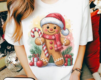 Jolie chemise de Noël, t-shirt de vacances en pain d'épice - chemise père Noël, chemise de Noël pour enfants, t-shirt pour femme, cadeau de Noël assorti pour la famille