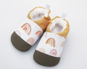 Eco-Canvas Vegan Earth Rainbow with Brown / non-slip soft sole baby shoes / made to order / babies toddlers preschool