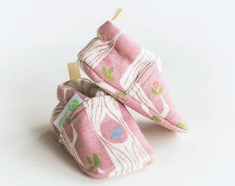 Organic Knits Vegan Pink Trees/ All Fabric Soft Sole Baby Shoes / Made to Order