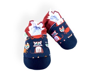 OFERTA Zapatos de bebé de algodón orgánico con estampado de gato naranja: Zapatos veganos antideslizantes para niños pequeños