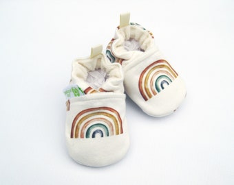 Organic Knits Vegan Scattered Rainbows / All Fabric Soft Sole Baby Shoes / Made to Order /  Babies