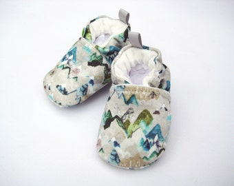 Organic Knits Call of the Mountains in Evergreen / All Fabric Soft Sole Baby Shoes / Made to Order /  Babies