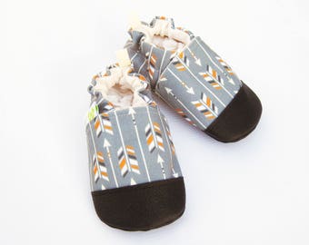 Eco-Canvas Vegan Arrows In Charcoal / non-slip soft sole baby shoes / made to order / Babies Toddlers Preschool