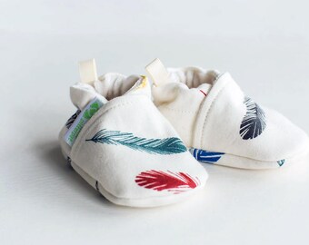 Organic Knits Vegan Feathers Multi / All Fabric Soft Sole Baby Shoes / Made to Order