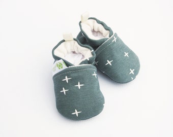 Organic Knits Plus Stars in Coal / All Fabric Soft Sole Baby Shoes / Made to Order / Babies
