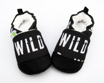 Eco-Canvas Vegan Wild in black / non-slip soft sole shoes / made to order / babies toddlers preschool