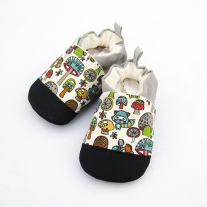 SALE Organic Vegan Raccoon and Toadstool / non-slip soft sole shoes / made to order / Babies Toddlers Preschool image 2