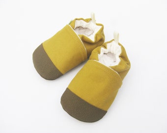 Organic Canvas Baby Shoes: Honey Brown Vegan Non-Slip Toddler Moccasins