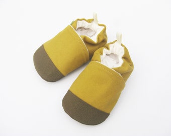 Organic Vegan Heavy Canvas Honey with Brown / non-slip soft sole baby shoes / made to order / Babies Toddler Preschool