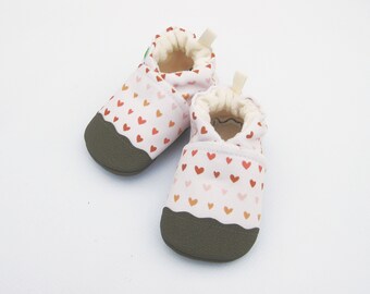 Eco-Canvas Vegan Tiny Hearts / non-slip soft sole baby shoes / made to order / Babies Toddlers Preschool