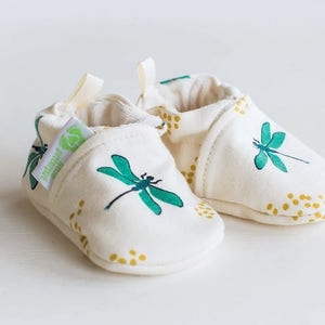 Organic Knits Vegan Dragonfly/ All Fabric Soft Sole Baby Shoes / Made to Order