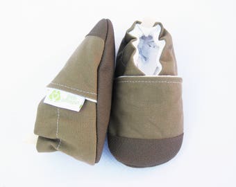 Organic Vegan Heavy Canvas Khaki / non-slip soft sole shoes / made to order / babies toddlers preschool